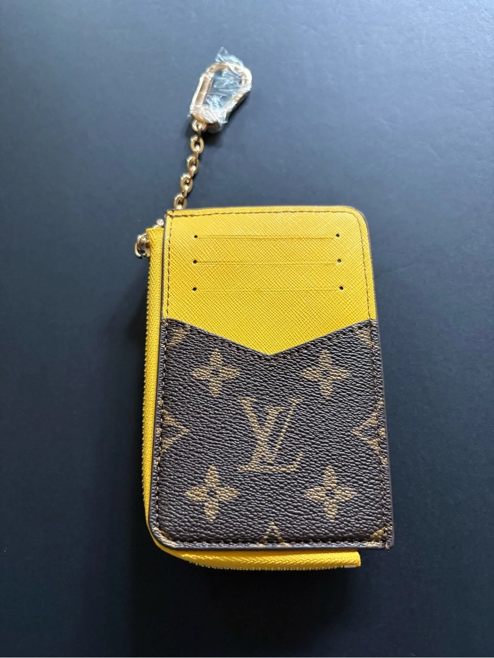 Fashion Brown Yellow Multi Print Cardholder Keychain Wallet